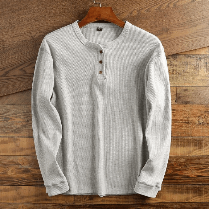 Men's Textured Waffle Knit Long Sleeve Henley Top