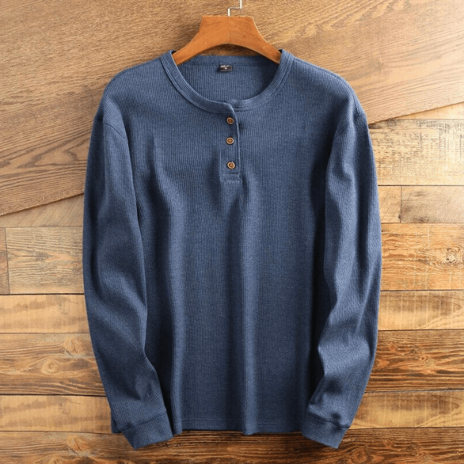 Men's Textured Waffle Knit Long Sleeve Henley Top