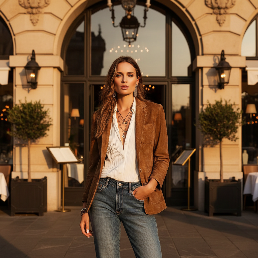 Women's Suede Button-Front Tailored Jacket