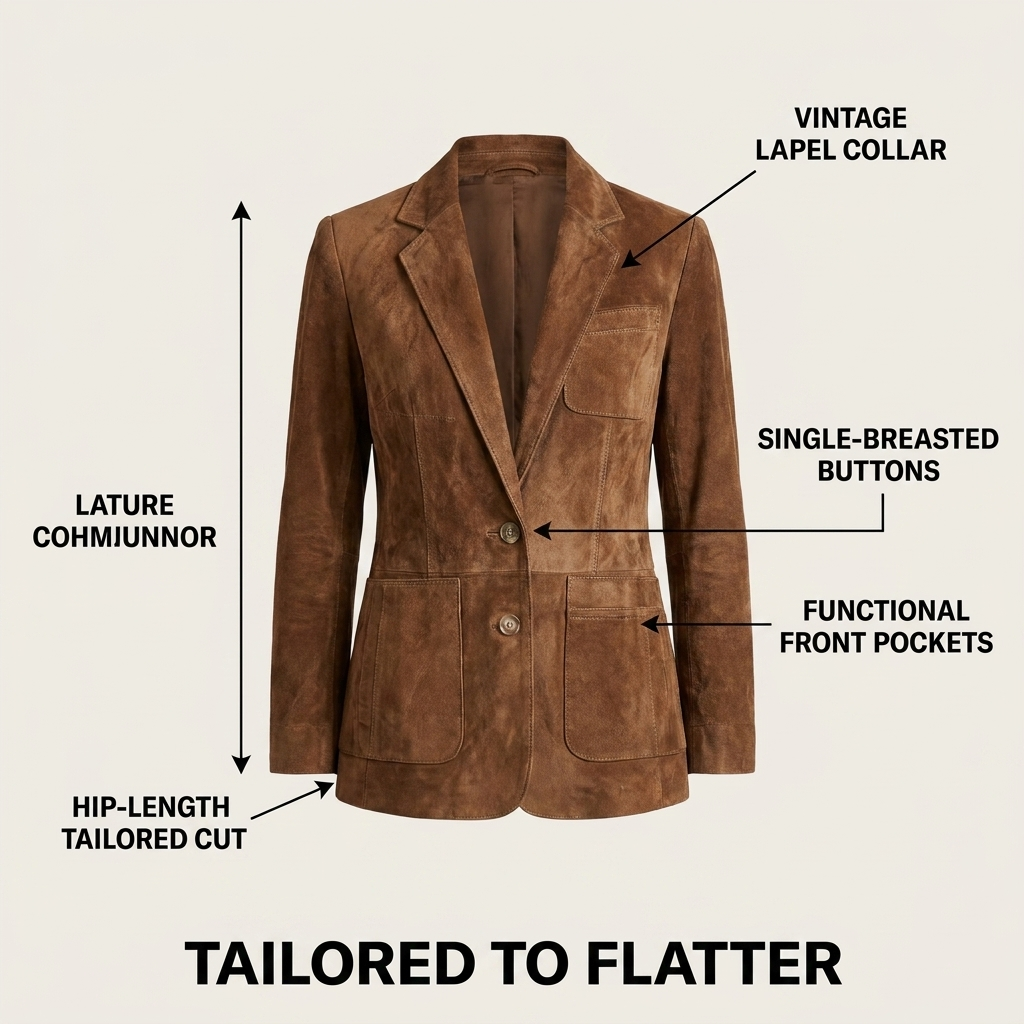 Women's Suede Button-Front Tailored Jacket