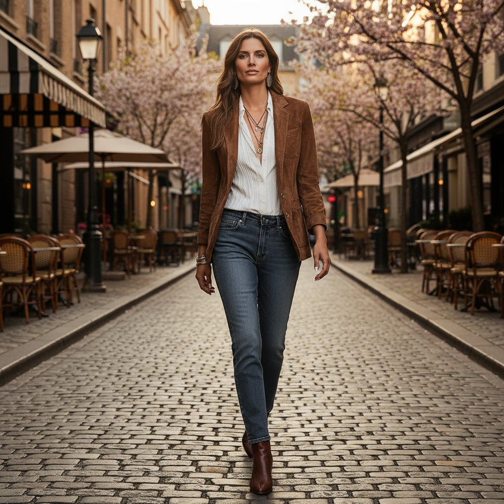 Women's Suede Button-Front Tailored Jacket