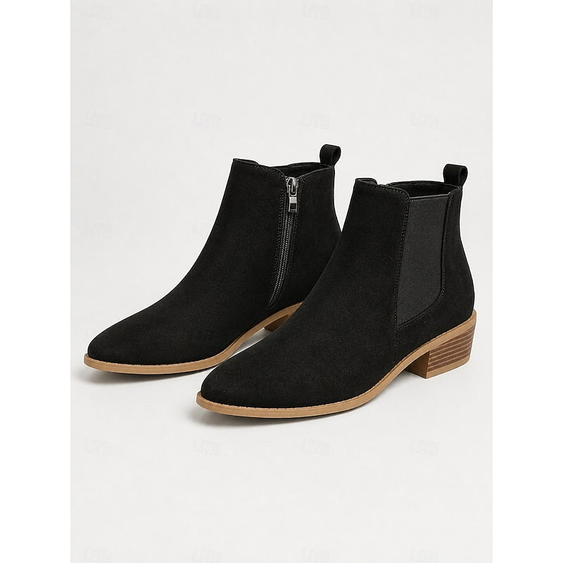 Women's Side Zip Pointed Toe Low Heel Ankle Booties