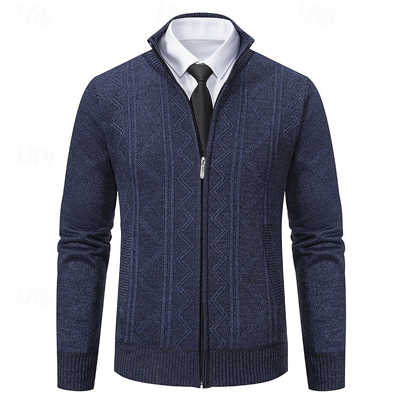 Men's Full-Zip Stand Collar Textured Knit Jacket