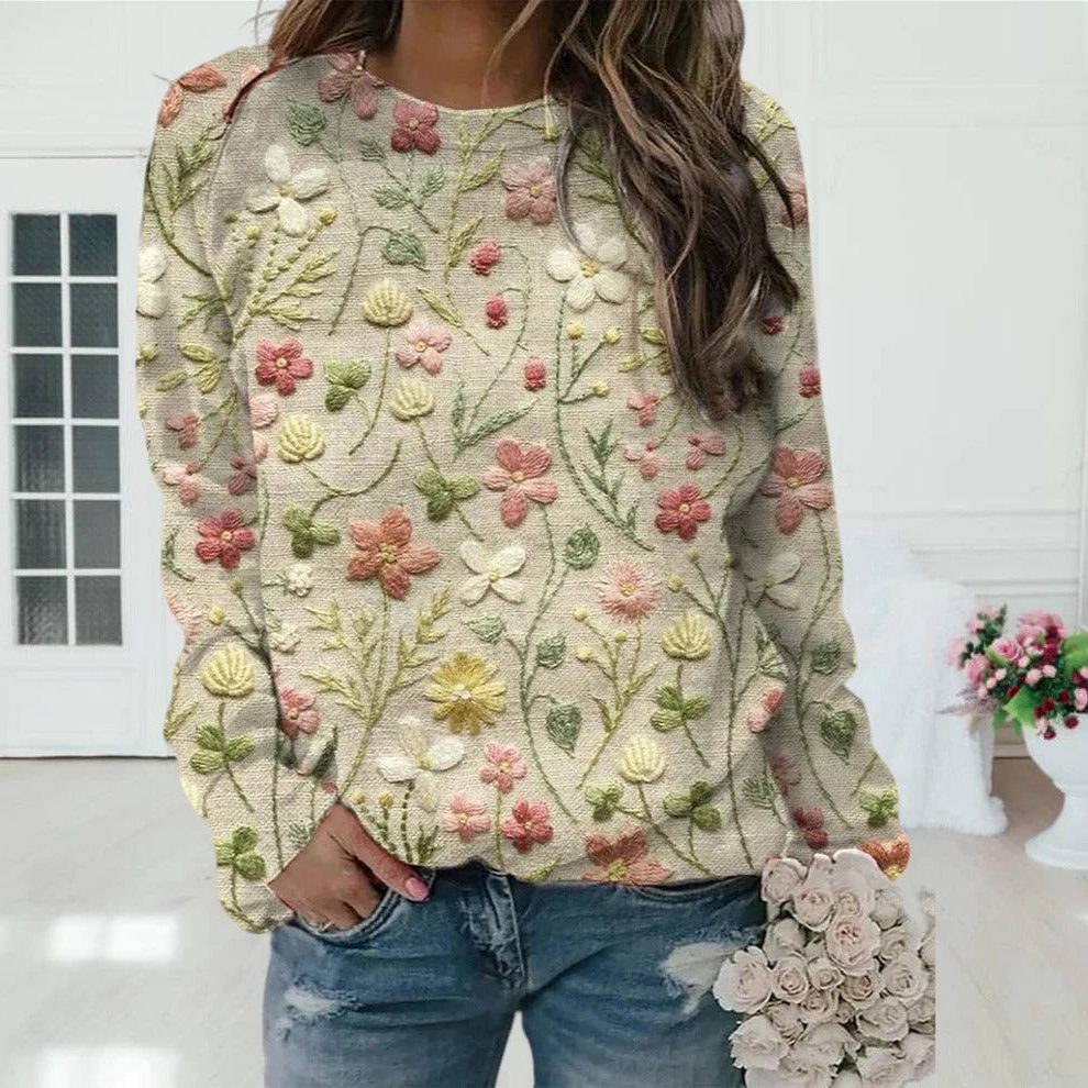 Women's Cropped Striped Fair Isle Oversized Crew Pullover