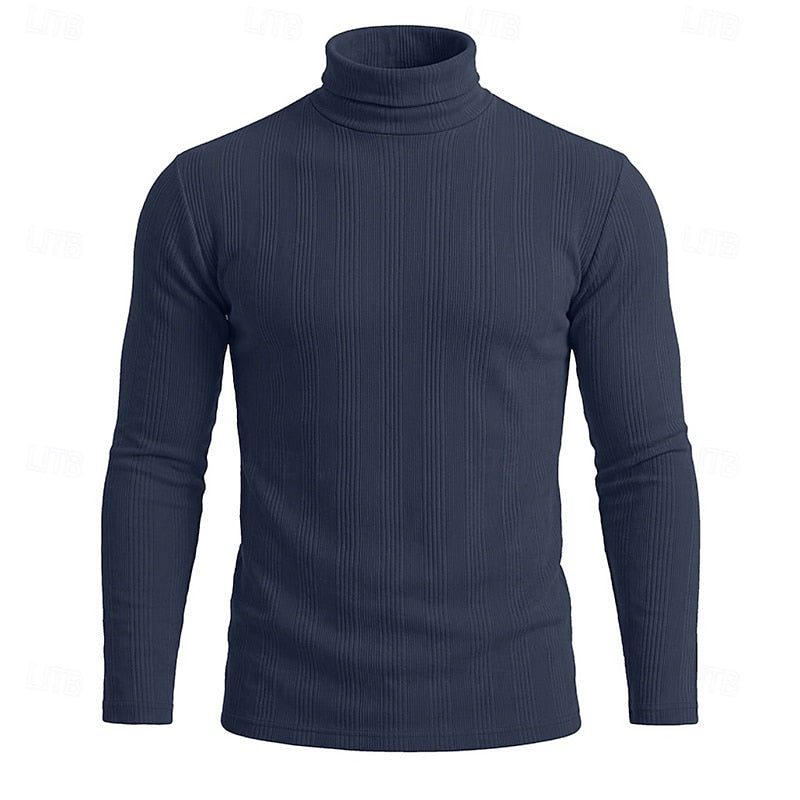 Men's Slim Ribbed Vertical Texture Turtleneck Pullover