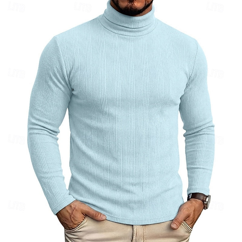 Men's Slim Ribbed Vertical Texture Turtleneck Pullover