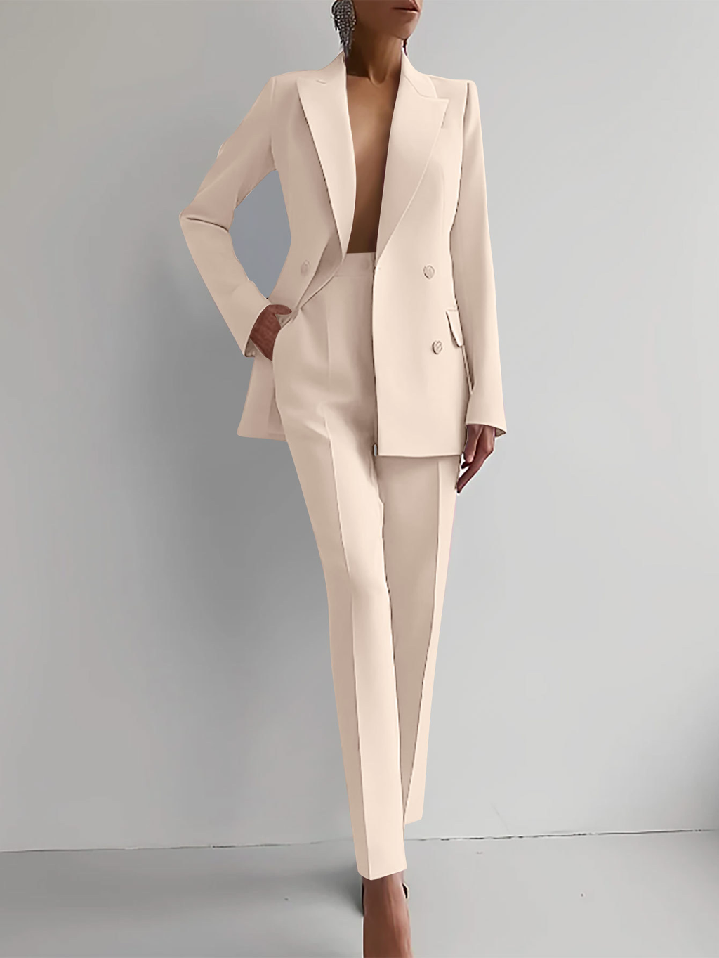 Women's Slim Pants and Double-Breasted Blazer Suit Set