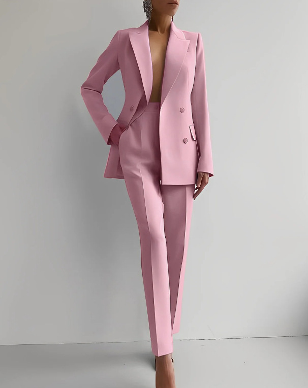 Women's Slim Pants and Double-Breasted Blazer Suit Set
