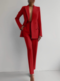 Women's Slim Pants and Double-Breasted Blazer Suit Set