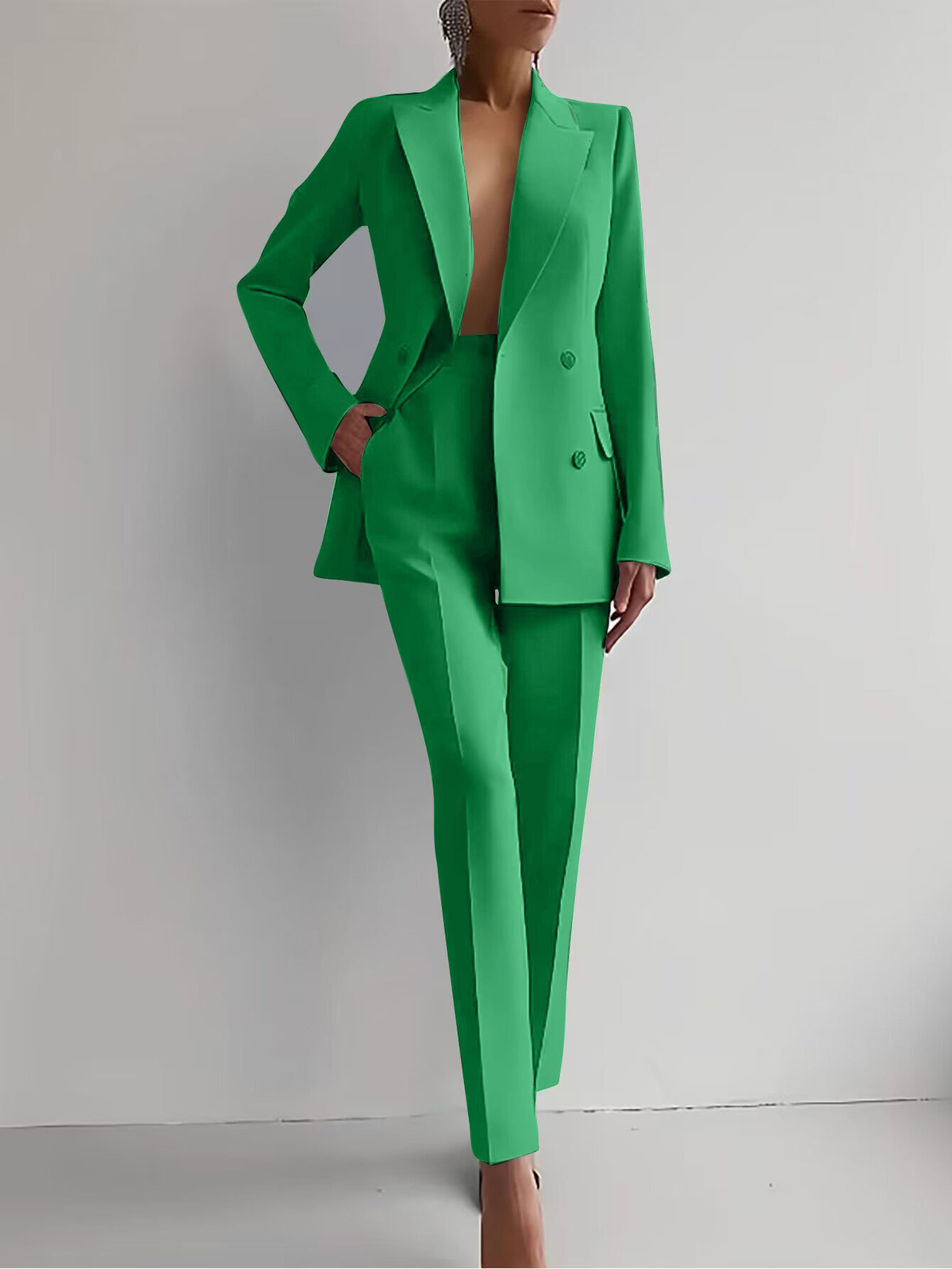 Women's Slim Pants and Double-Breasted Blazer Suit Set