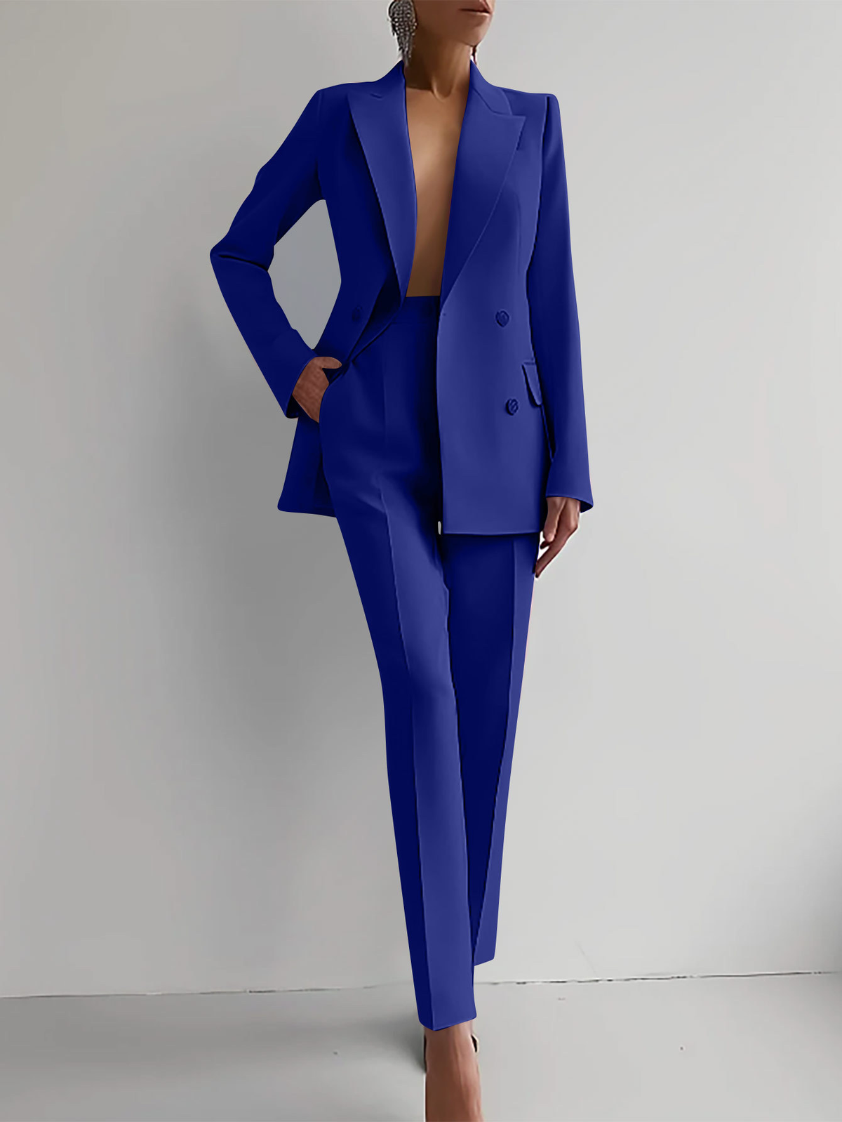Women's Slim Pants and Double-Breasted Blazer Suit Set