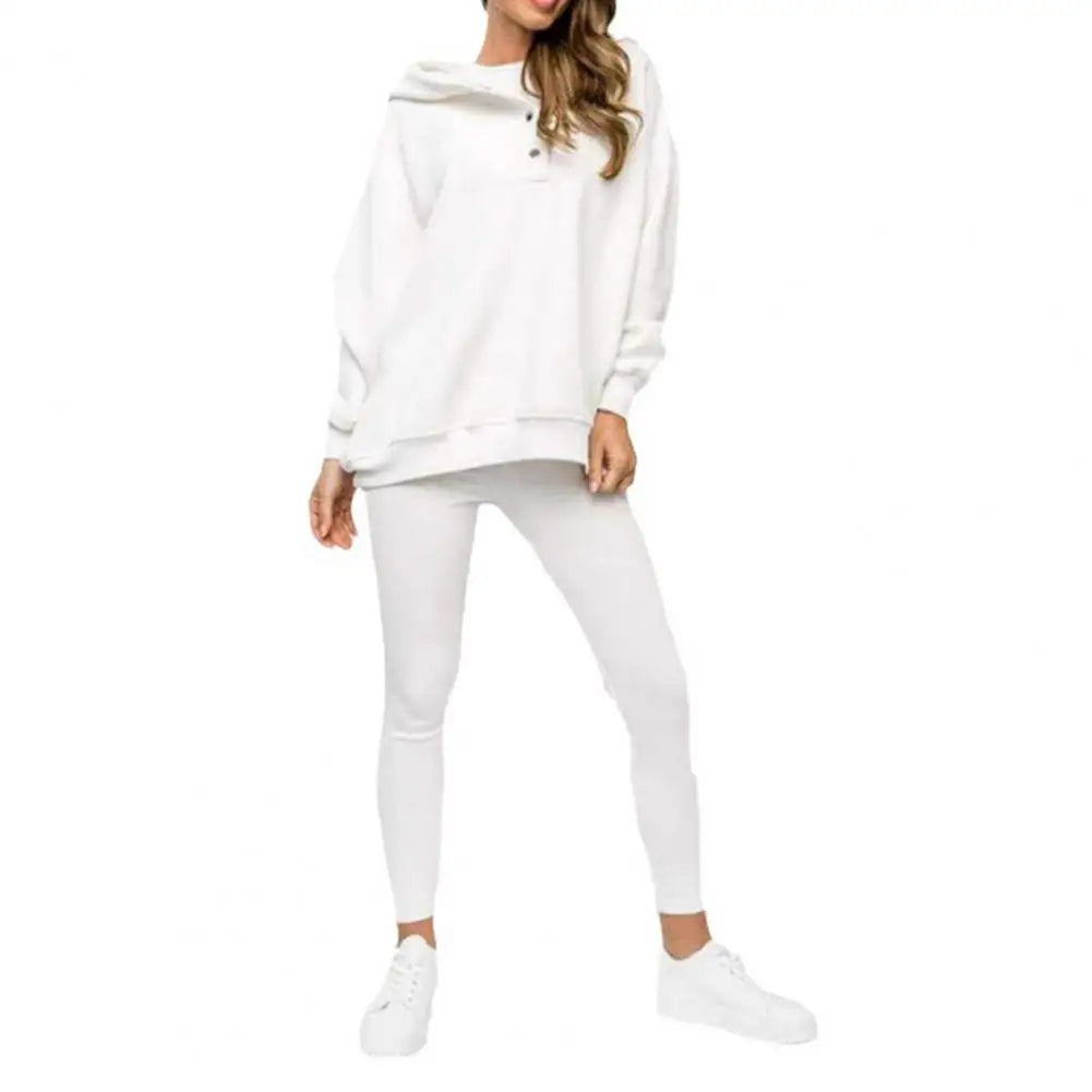 Women's Roomy Button-Neck Hooded Fitted Legging Set