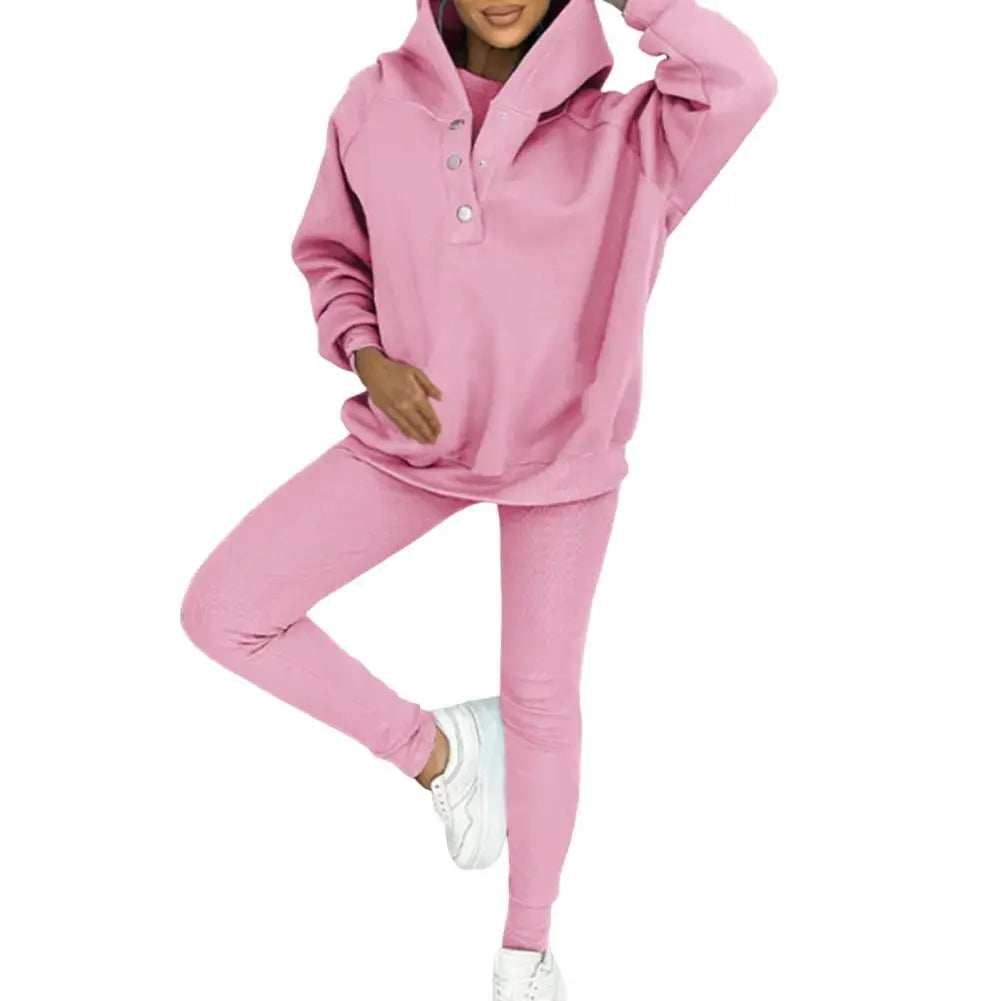 Women's Roomy Button-Neck Hooded Fitted Legging Set