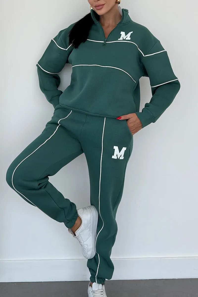 Women's Zip Neckline Top Tapered Joggers Set
