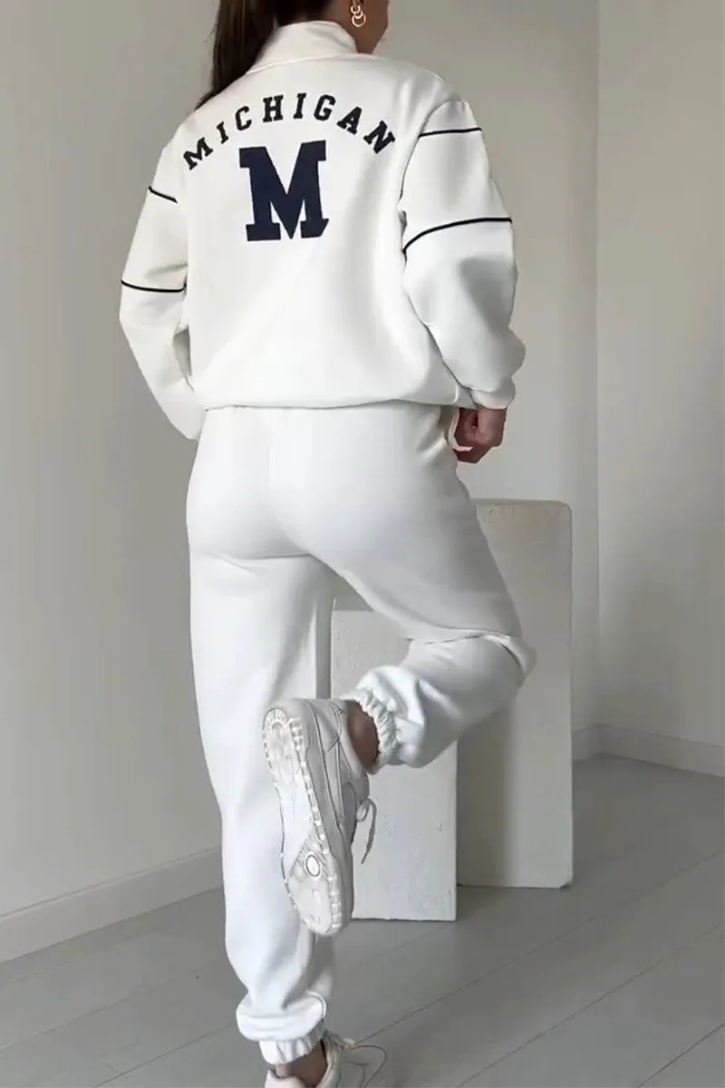Women's Zip Neckline Top Tapered Joggers Set