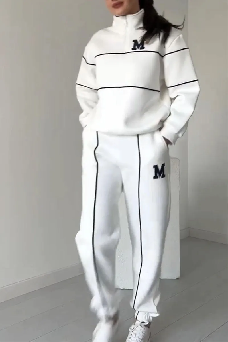 Women's Zip Neckline Top Tapered Joggers Set