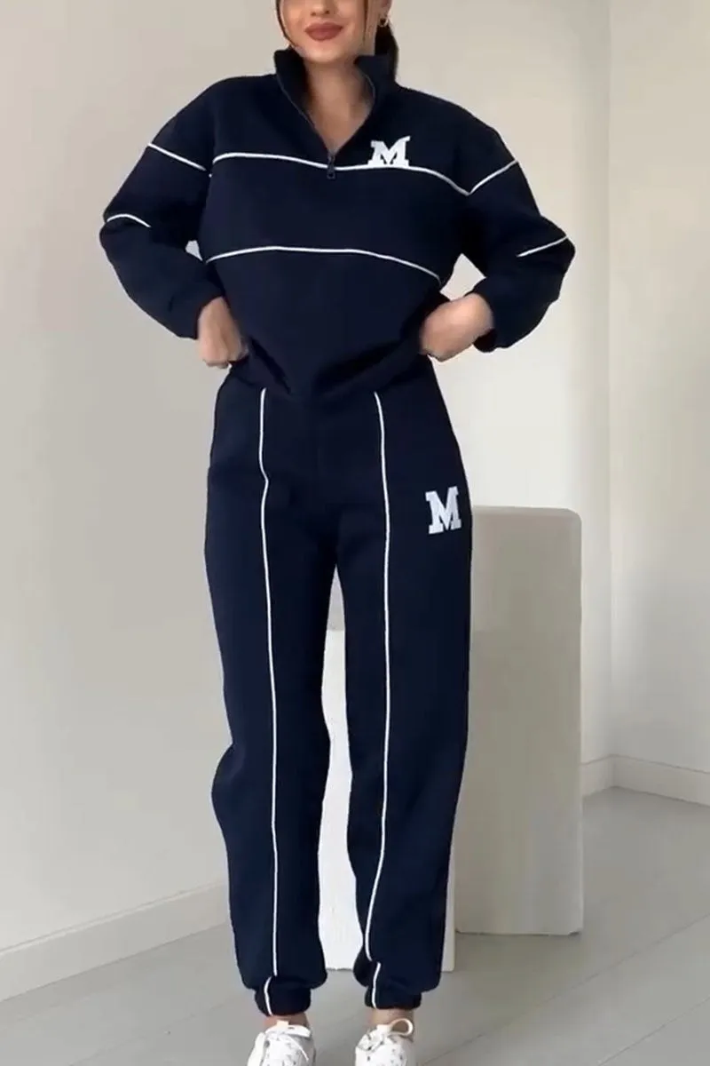 Women's Zip Neckline Top Tapered Joggers Set
