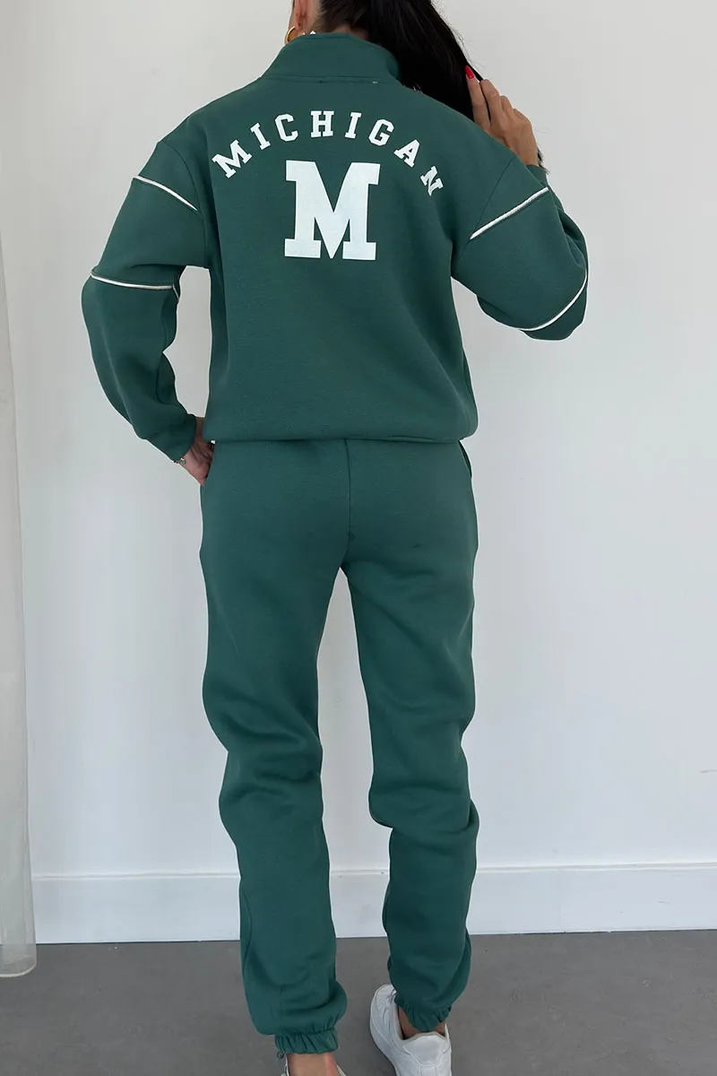 Women's Zip Neckline Top Tapered Joggers Set