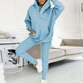 Women's Roomy Button-Neck Hooded Fitted Legging Set