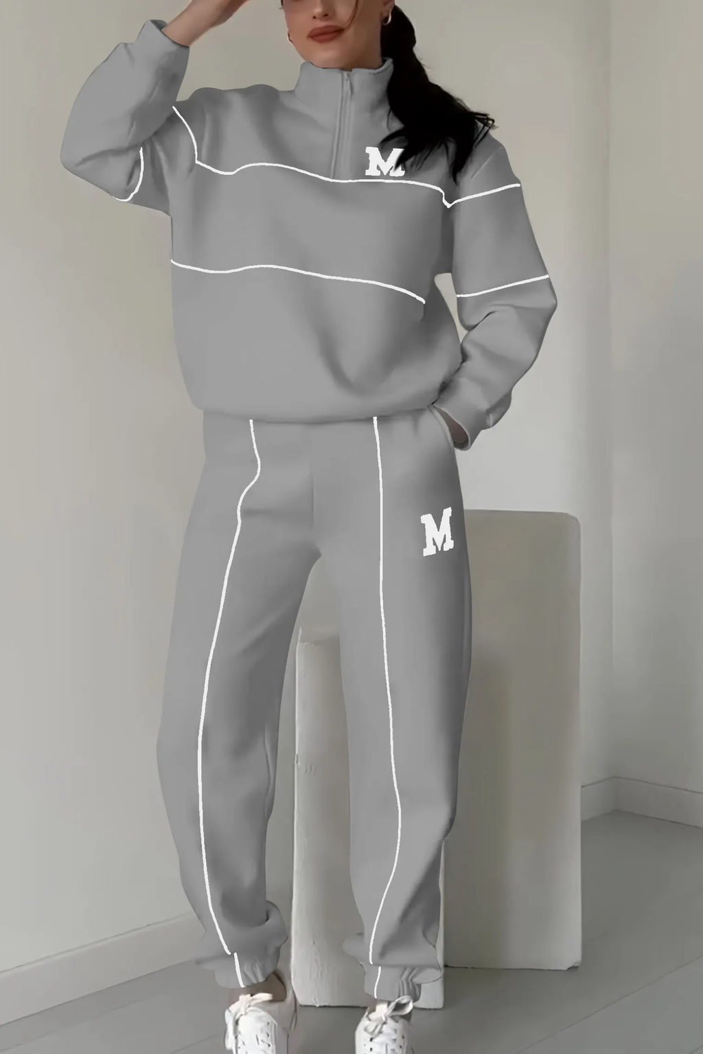 Women's Zip Neckline Top Tapered Joggers Set