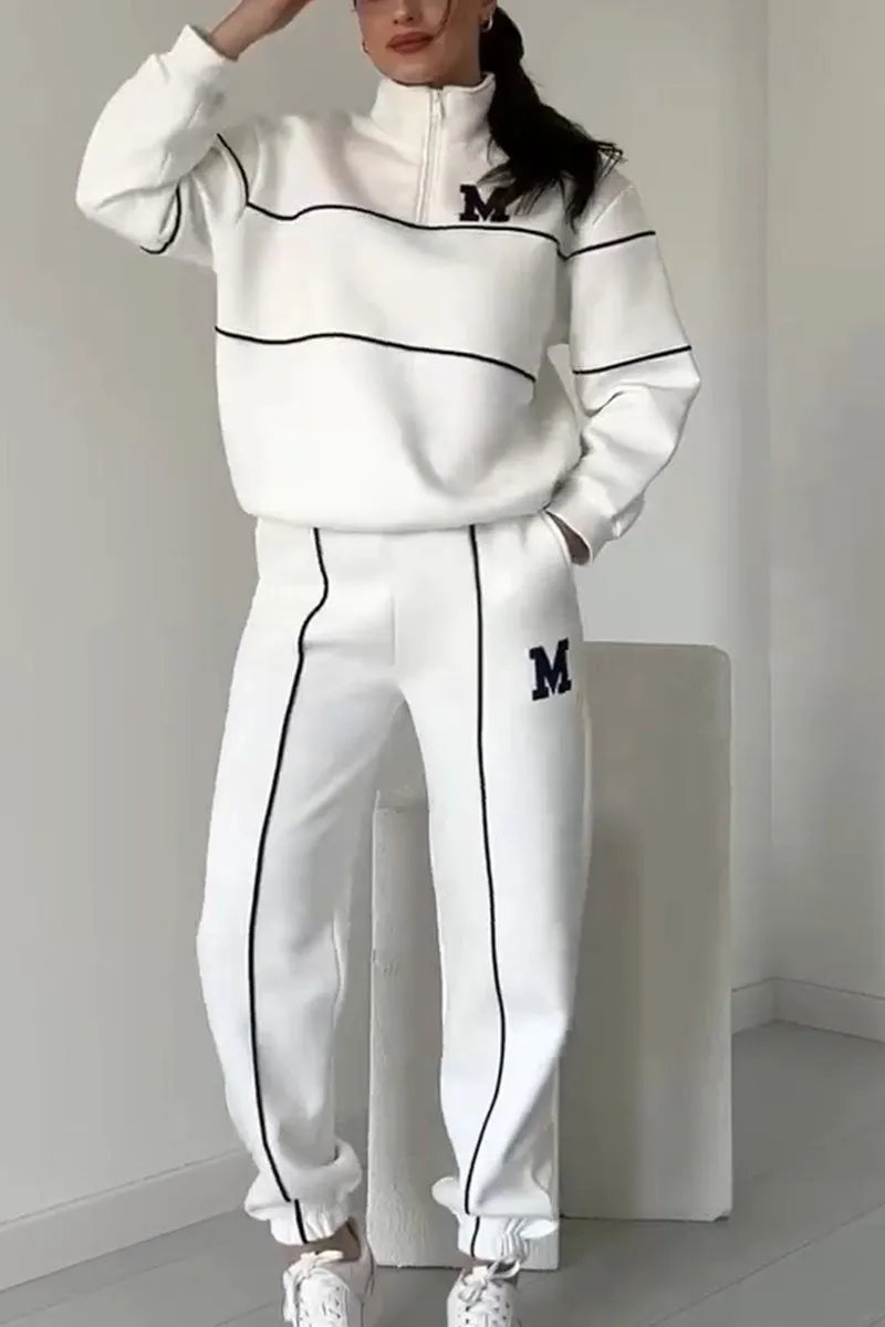 Women's Zip Neckline Top Tapered Joggers Set