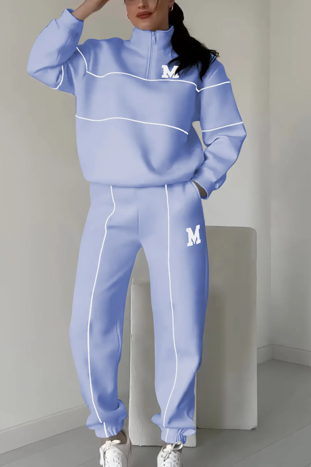 Women's Zip Neckline Top Tapered Joggers Set