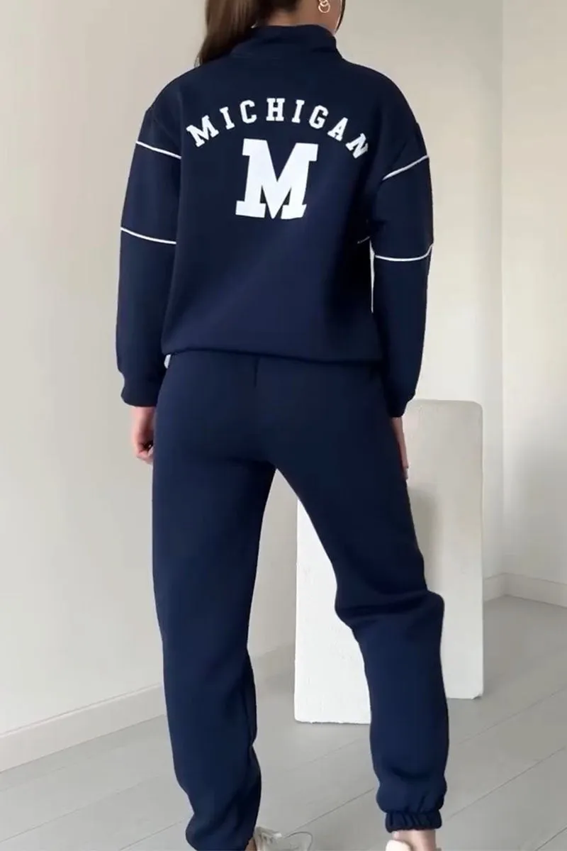 Women's Zip Neckline Top Tapered Joggers Set
