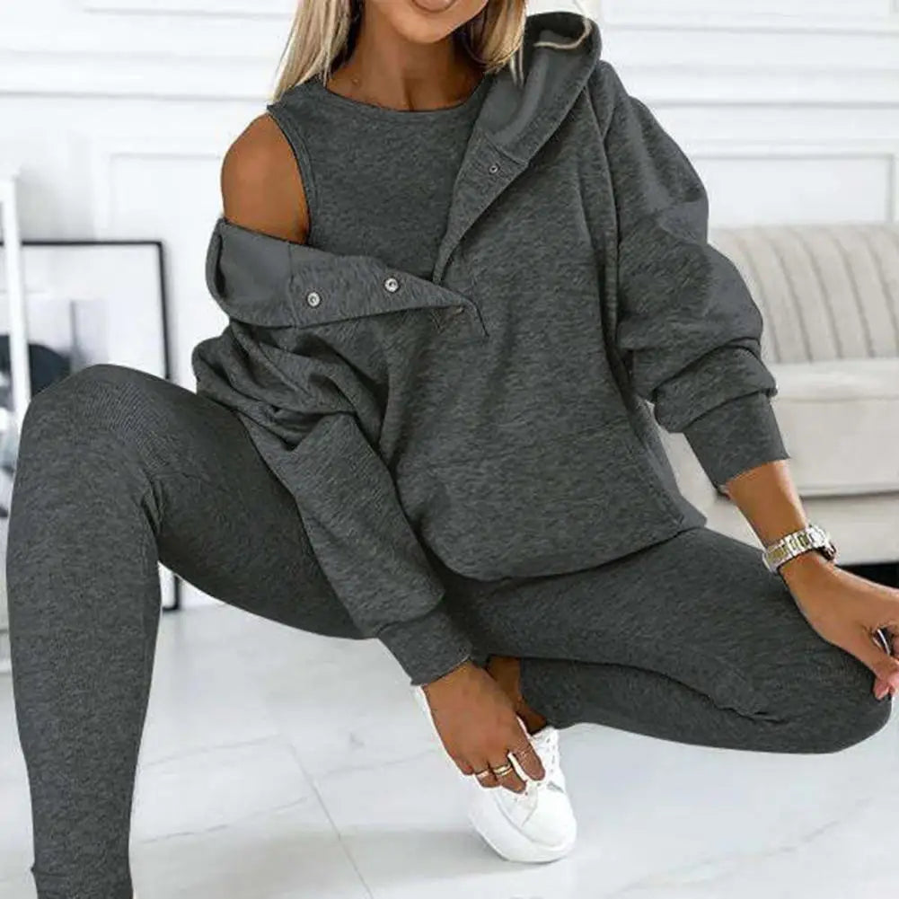 Women's Roomy Button-Neck Hooded Fitted Legging Set