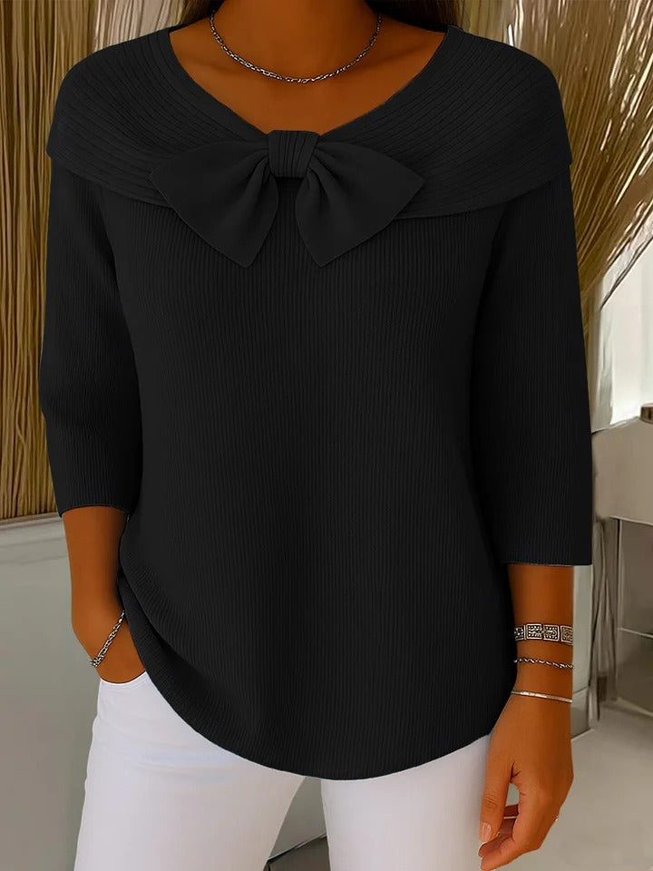 Women's Fitted Knit Pullover with Bow Detail