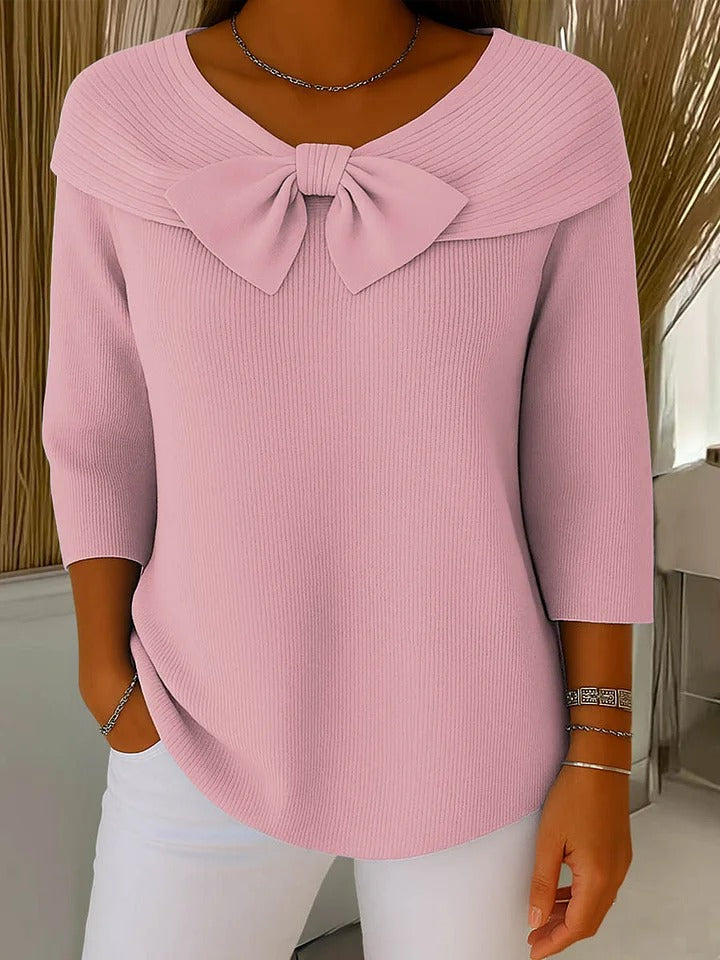 Women's Fitted Knit Pullover with Bow Detail