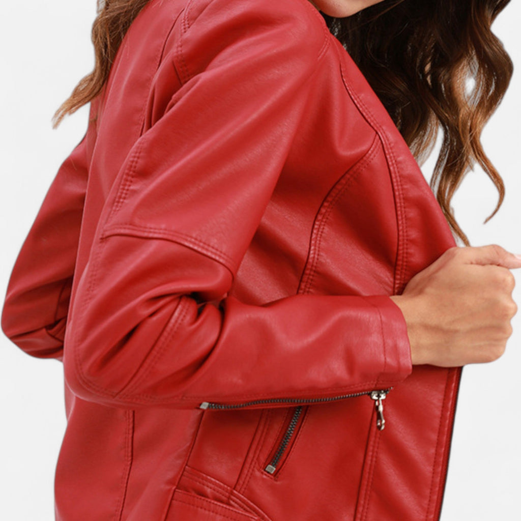 Women's Zip-Front Cropped Genuine Leather Jacket