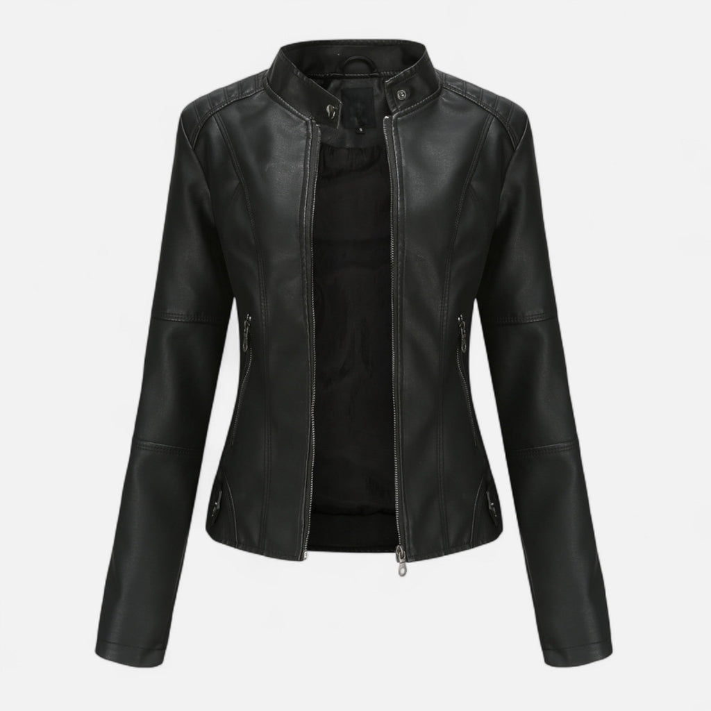 Women's Zip-Front Cropped Genuine Leather Jacket
