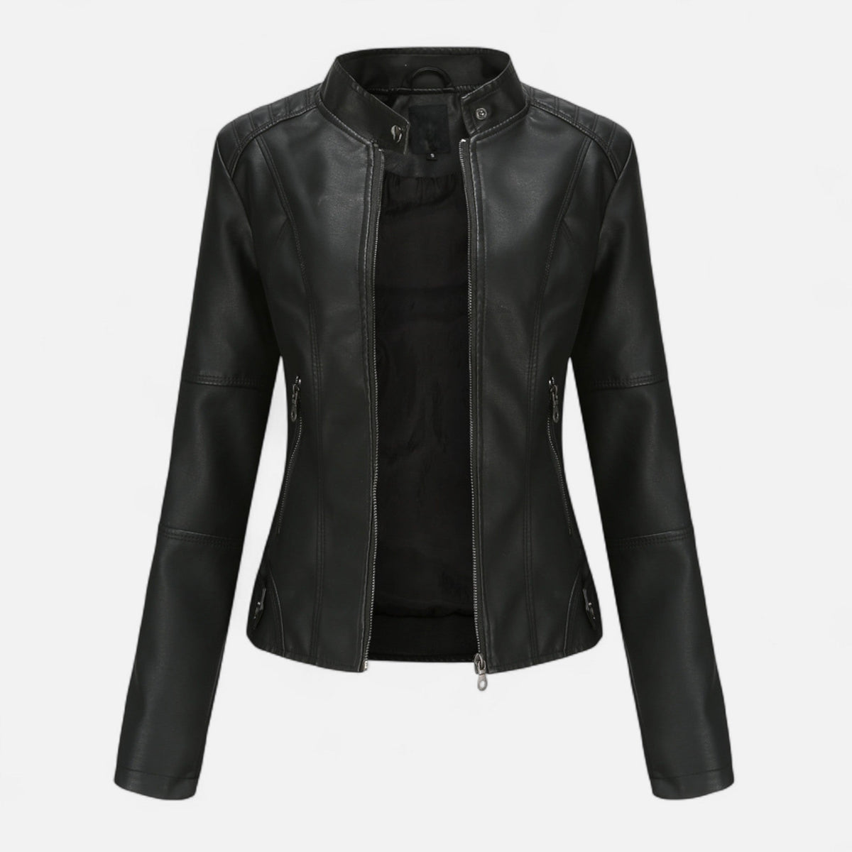 Women's Zip-Front Cropped Genuine Leather Jacket