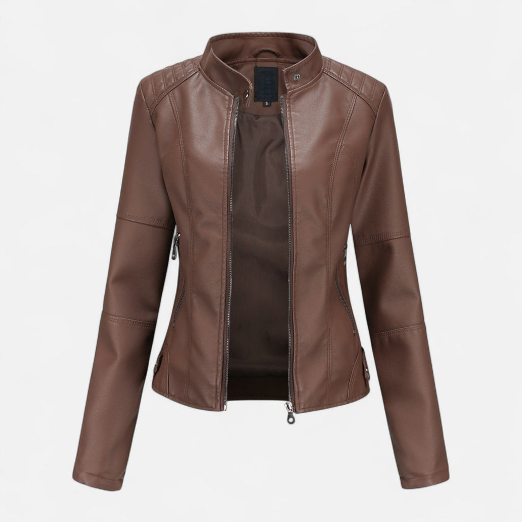 Women's Zip-Front Cropped Genuine Leather Jacket