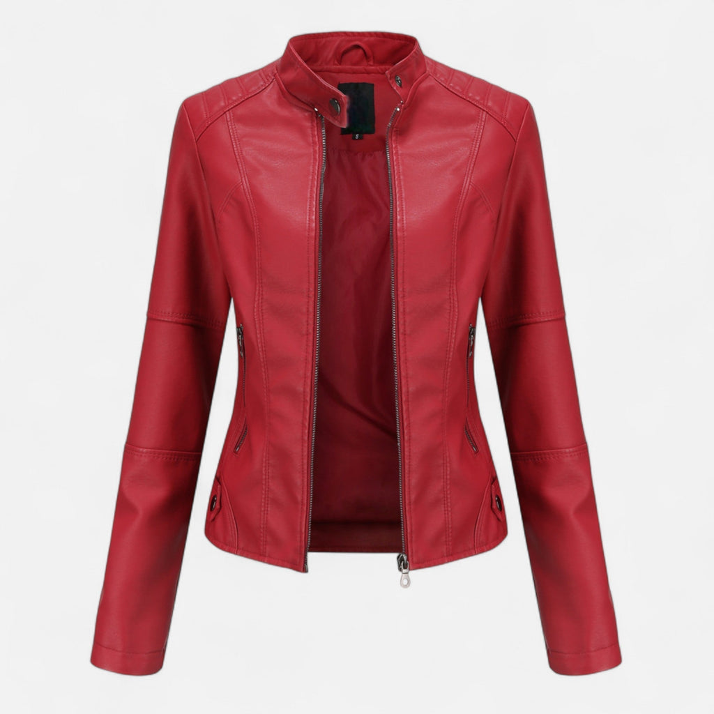 Women's Zip-Front Cropped Genuine Leather Jacket