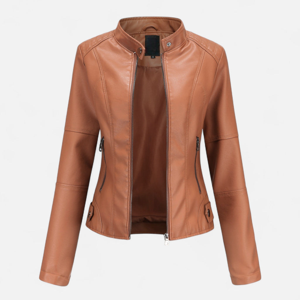 Women's Zip-Front Cropped Genuine Leather Jacket