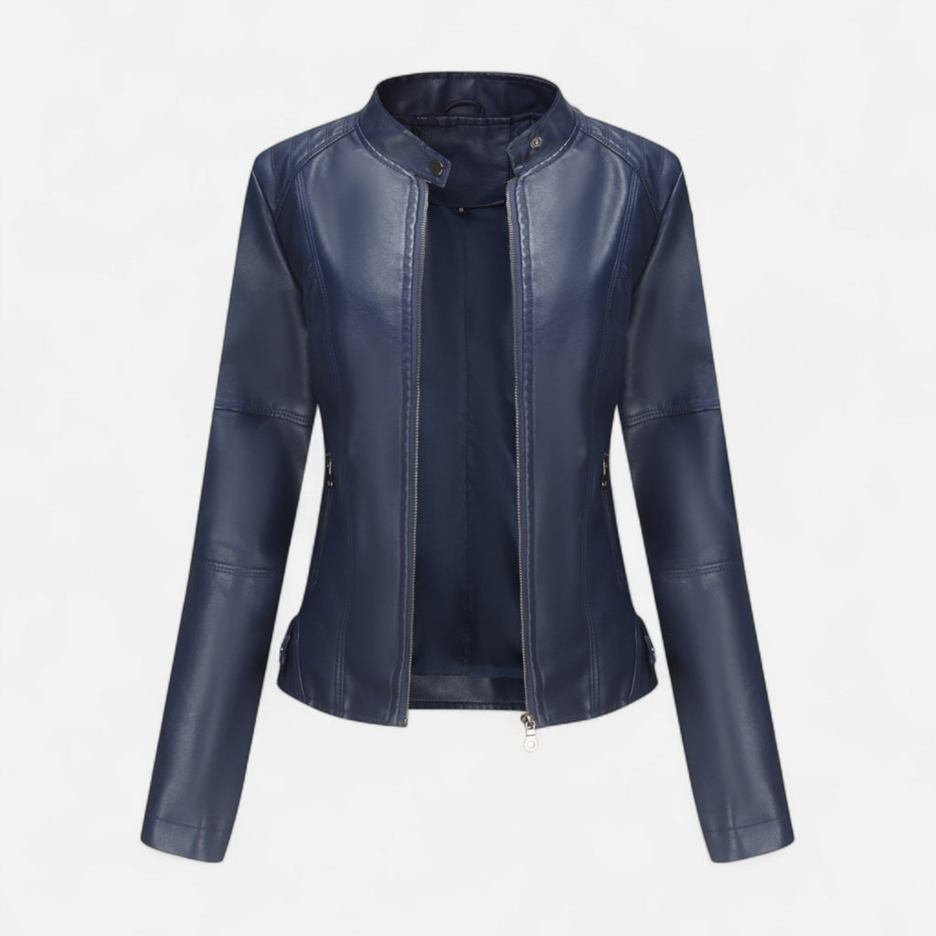 Women's Zip-Front Cropped Genuine Leather Jacket