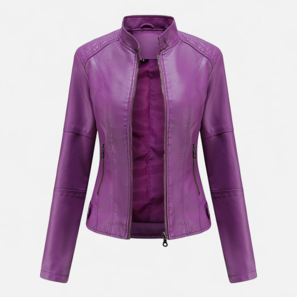 Women's Zip-Front Cropped Genuine Leather Jacket