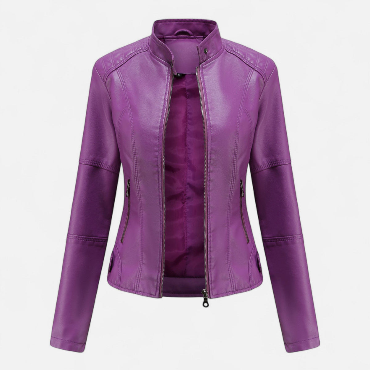 Women's Zip-Front Cropped Genuine Leather Jacket