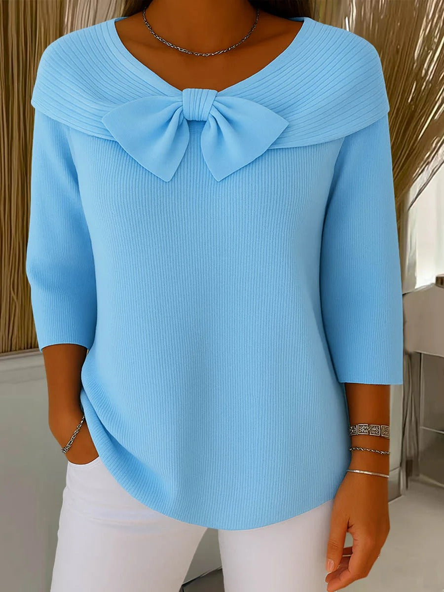 Women's Fitted Knit Pullover with Bow Detail