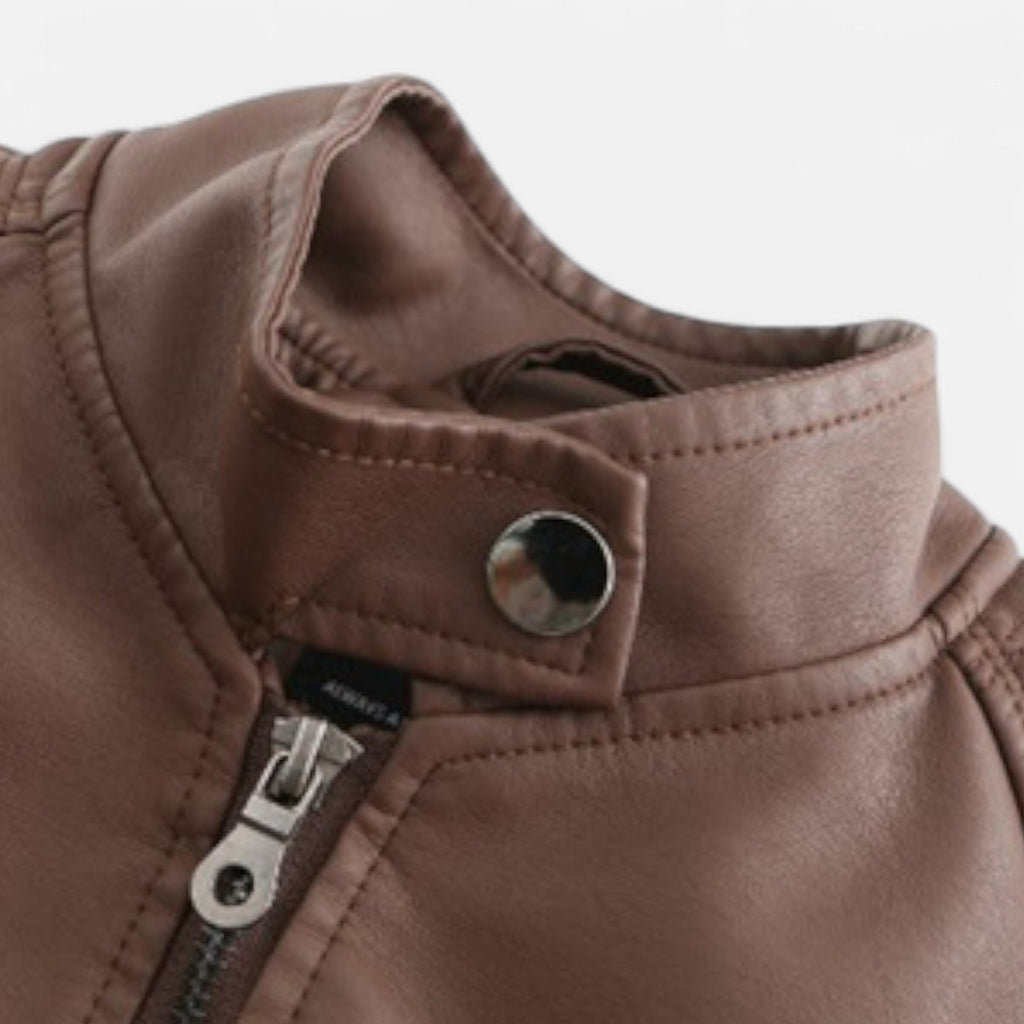 Women's Zip-Front Cropped Genuine Leather Jacket