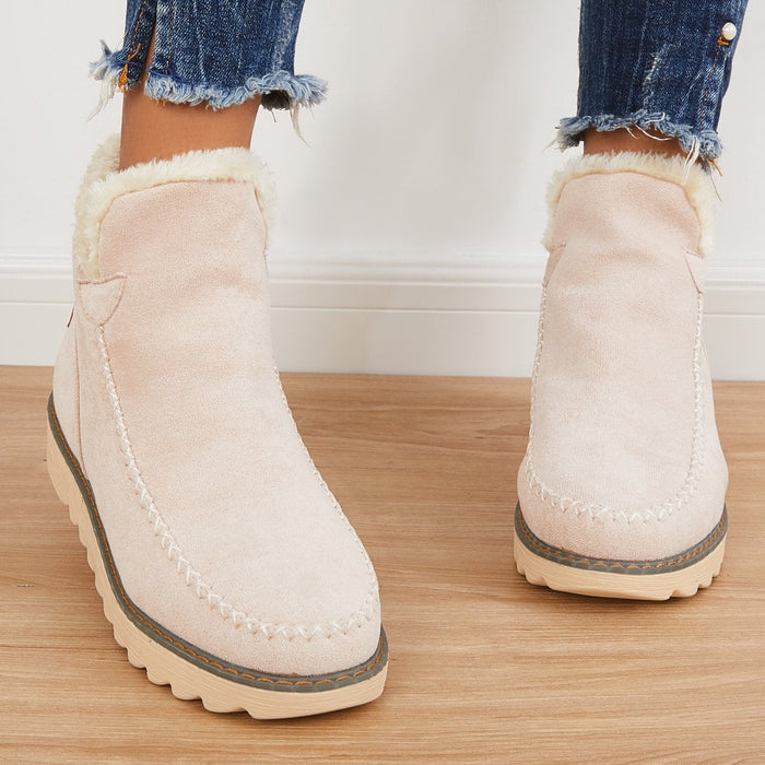 Women's Slip-On Platform Booties with Faux Fur Lining