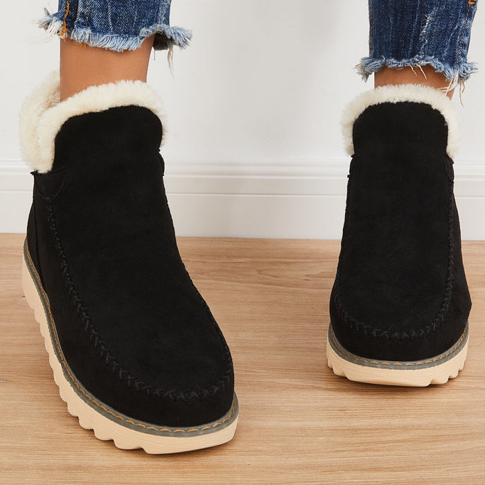Women's Slip-On Platform Booties with Faux Fur Lining