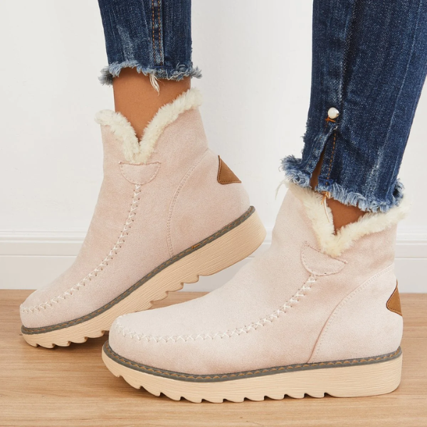 Women's Slip-On Platform Booties with Faux Fur Lining
