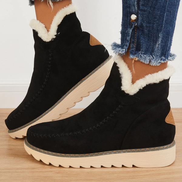 Women's Slip-On Platform Booties with Faux Fur Lining