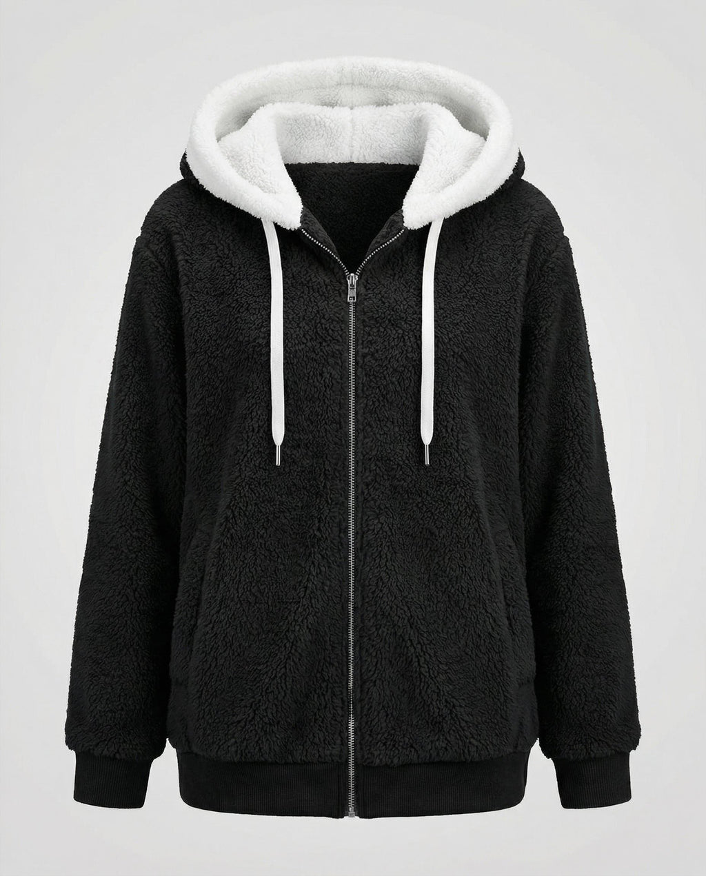 Women's Sherpa Hood Relaxed Fit Zip-Front Fleece Jacket