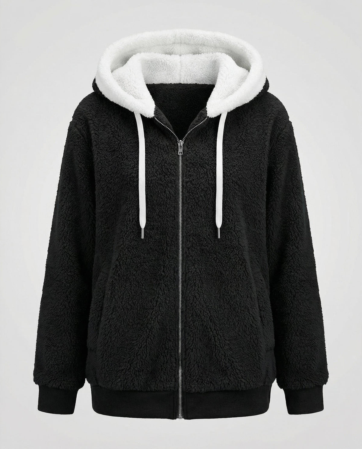 Women's Sherpa Hood Relaxed Fit Zip-Front Fleece Jacket