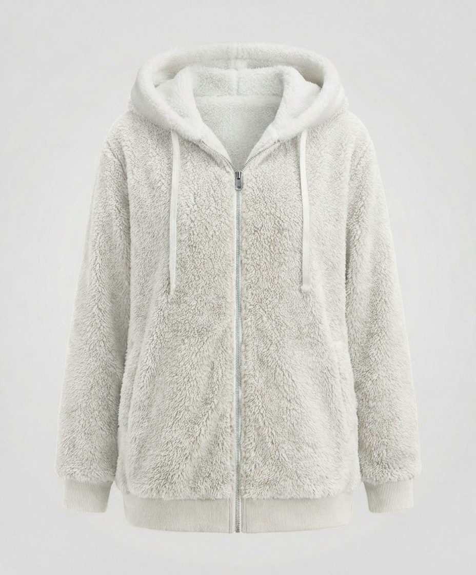Women's Sherpa Hood Relaxed Fit Zip-Front Fleece Jacket