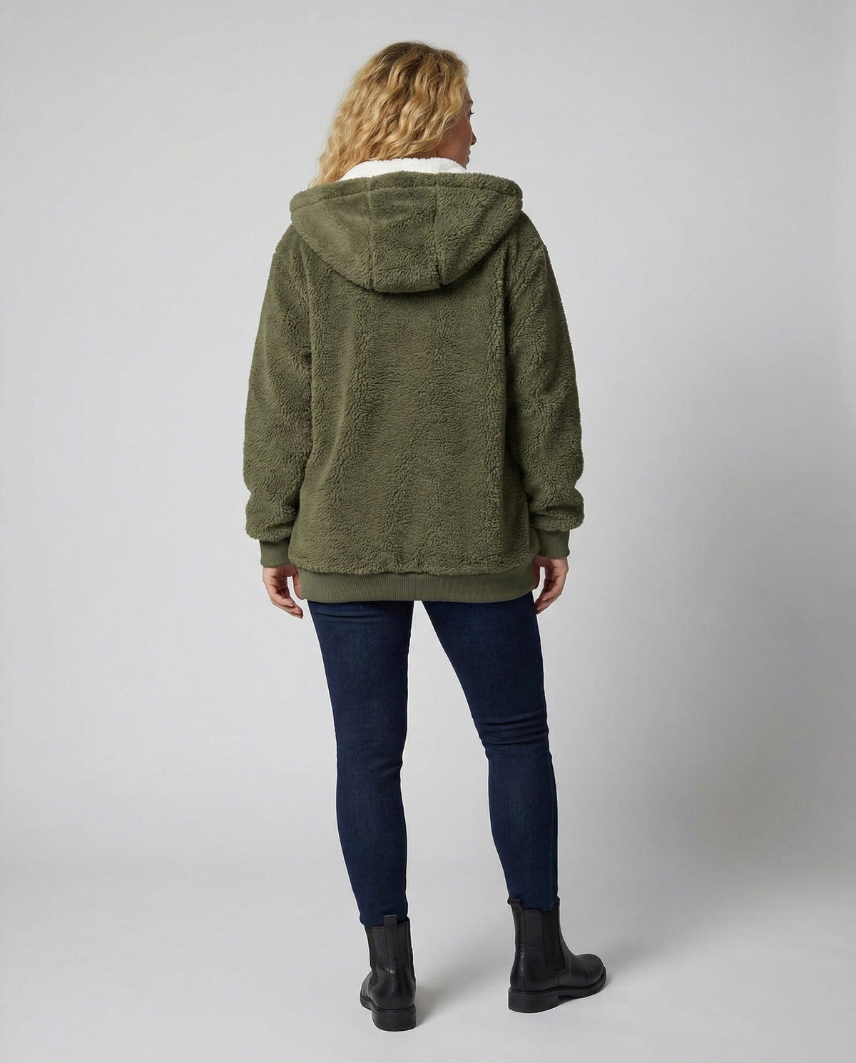 Women's Sherpa Hood Relaxed Fit Zip-Front Fleece Jacket