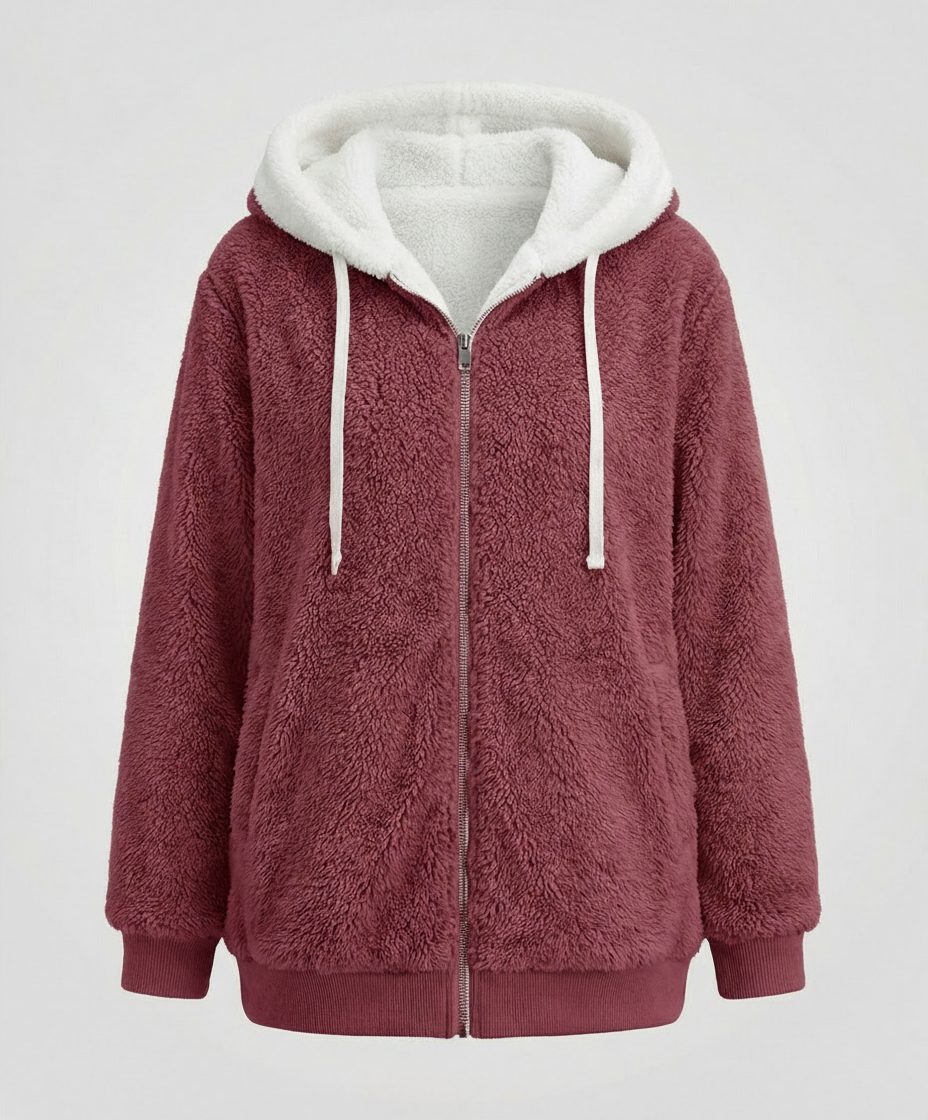 Women's Sherpa Hood Relaxed Fit Zip-Front Fleece Jacket